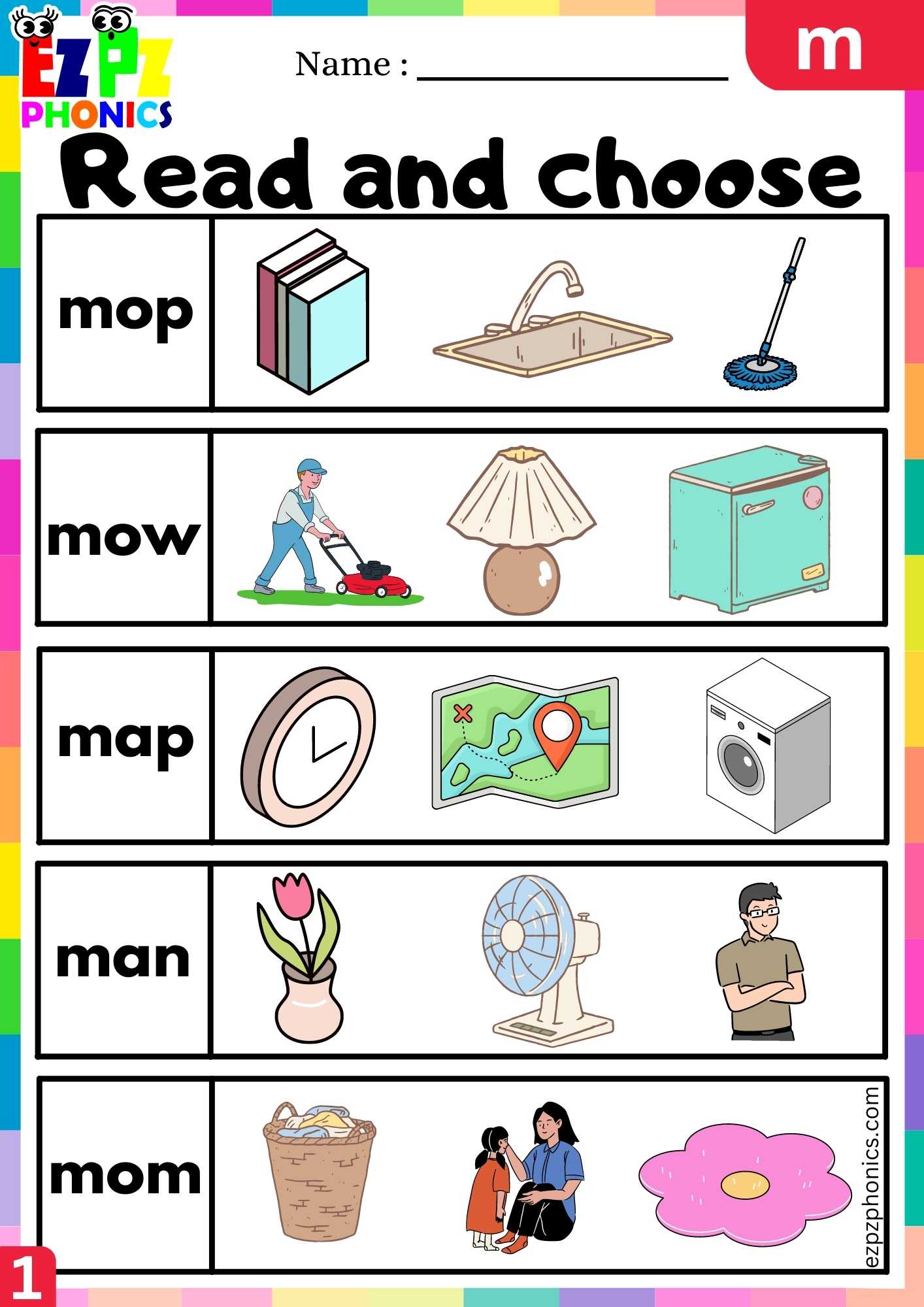 Letter M Read And Choose Beginning Sounds Worksheet